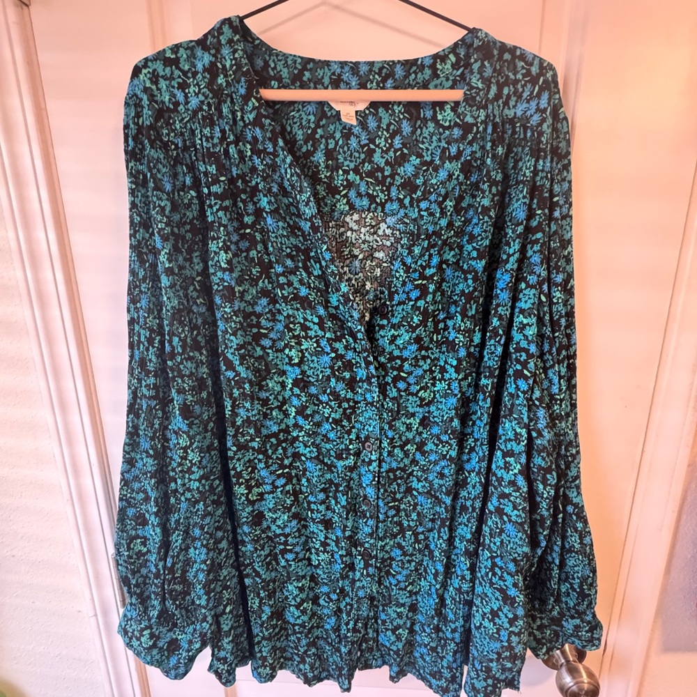 Floral Blue and Green Women's Top